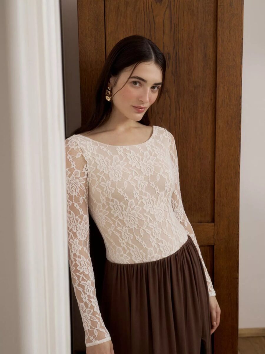 Lace Round Neck Long Sleeve Top | 3 Colors | Poundton