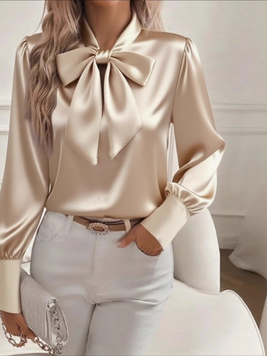 Power Play Satin Bow Blouse | 3 Colors | Poundton