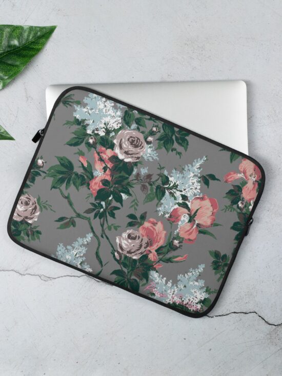 Lindy J'Adore Grey Bella Roses Laptop Sleeve | Pinup Couture Relaxed