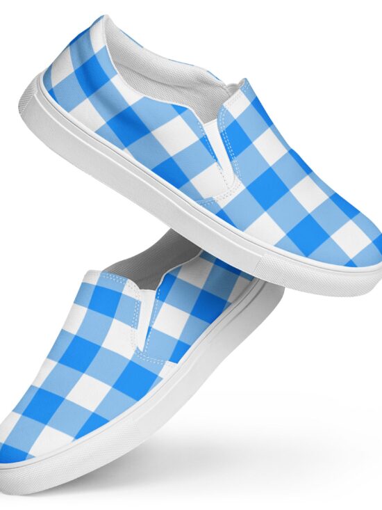 Beyond Blue Gingham Women's Canvas Slip-On Flat Deck Shoe| Pinup Couture Relaxed