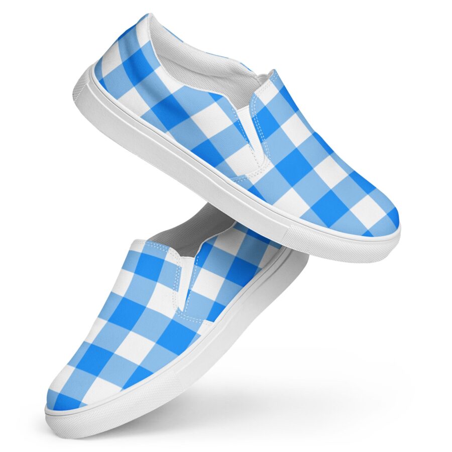 Beyond Blue Gingham Women's Canvas Slip-On Flat Deck Shoe| Pinup Couture Relaxed